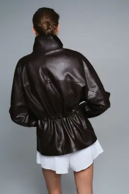 Veste oversize avec cordon de serrage à la taille - Bordeaux — photo 3
