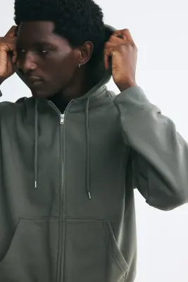 Veste à capuche zippée Loose Fit - Vert kaki foncé — photo 1