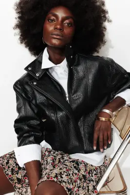 Blouson col montant en simili — photo 4