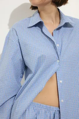 Chemise de plage oversize - Bleu/carreaux — photo 1