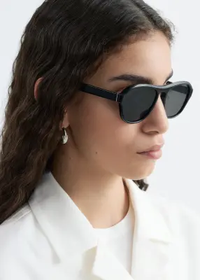 Lunettes de soleil à monture carrée arrondie - Noir — photo 2