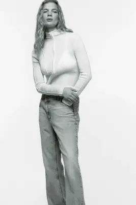 Straight Leg High Waist Jeans - Bleu denim clair — photo 3