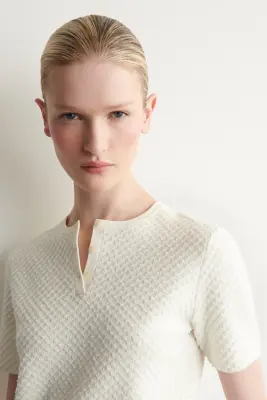 T-SHIRT HENLEY EN MAILLE JACQUARD - CRÈME — photo 2