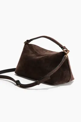 Sac crossbody en cuir velours - Marron foncé — photo 3