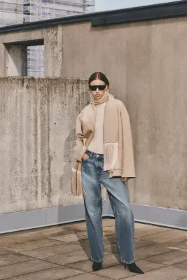 Veste faite main en laine mélangée avec écharpe - Beige clair — photo 2