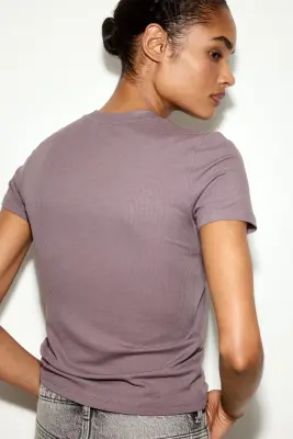 T-shirt côtelé en viscose - Violet ancien — photo 2