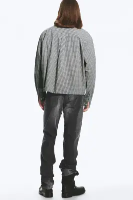 Chemise carrée décontractée en popeline - Carreaux taupe clair — photo 3