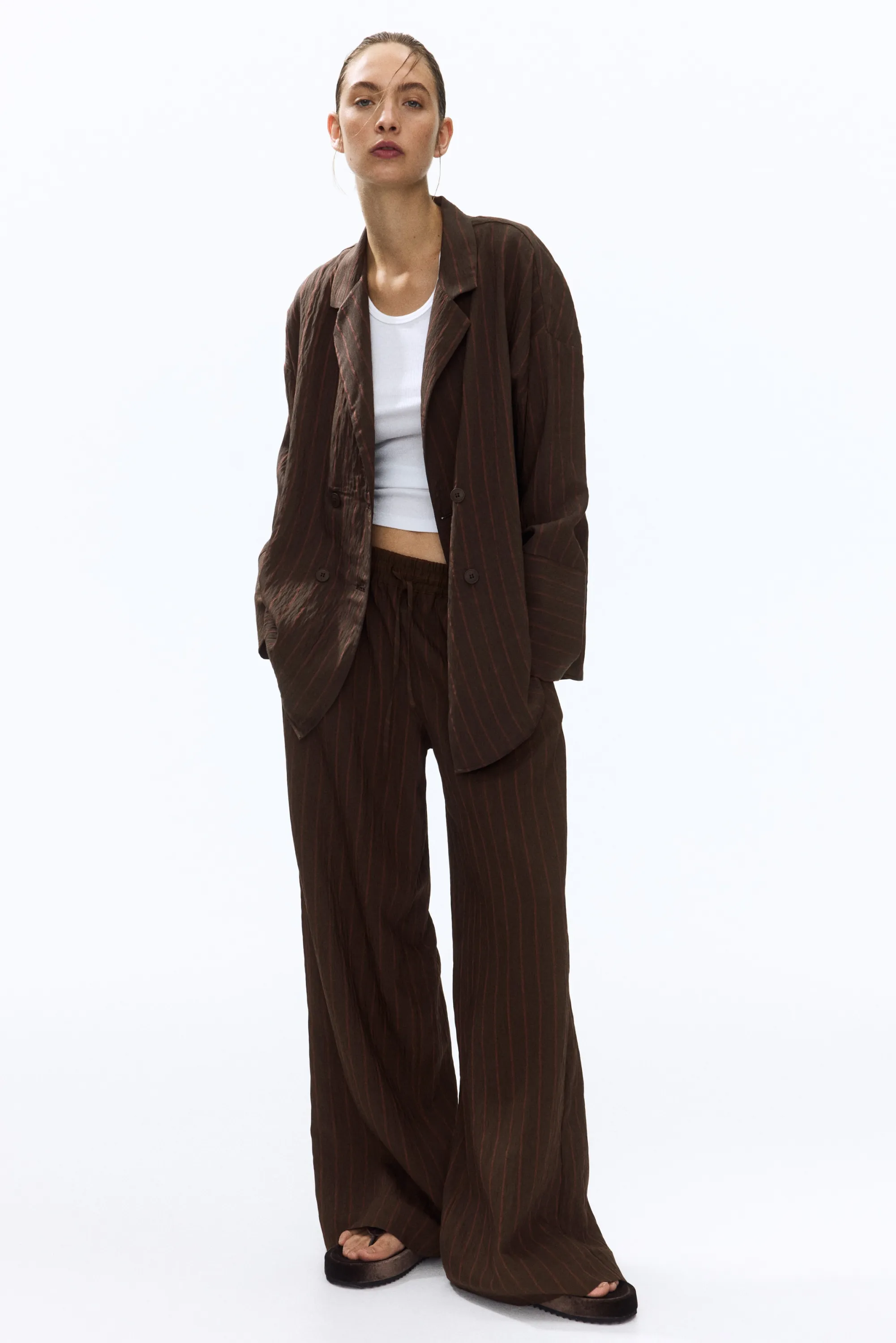 Blazer à fermeture croisée - Marron foncé/rayures tennis
