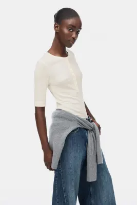 Top en coton pima - Beige clair — photo 2