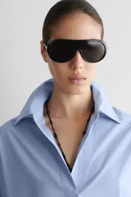 ROBE-CHEMISE MANCHES COURTES EN POPELINE DE COTON - BLEU — photo 2