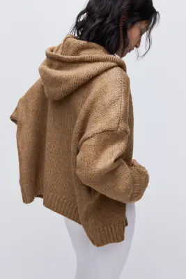 Veste à capuche zippée en maille - Beige foncé — photo 3