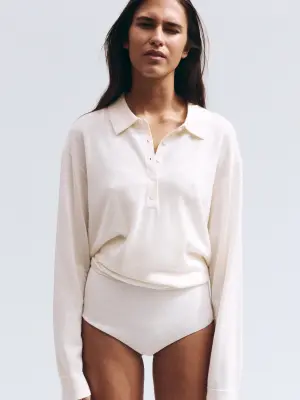 Polo en laine mérinos - Blanc cassé — photo 4