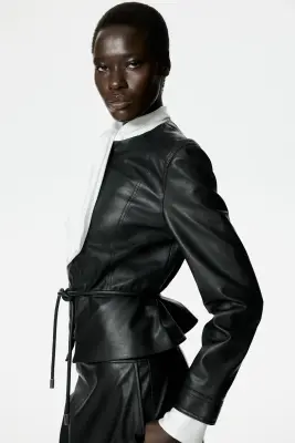 Veste péplum en tissu enduit - Noir — photo 5