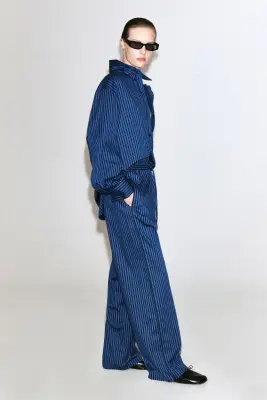 PANTALON RAYÉ À PASSEPOILS ET TAILLE ÉLASTIQUÉE - BLEU / RAYÉ — photo 2