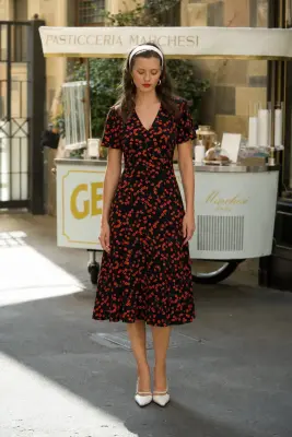 Leonie Dress - Black red floral — photo 1
