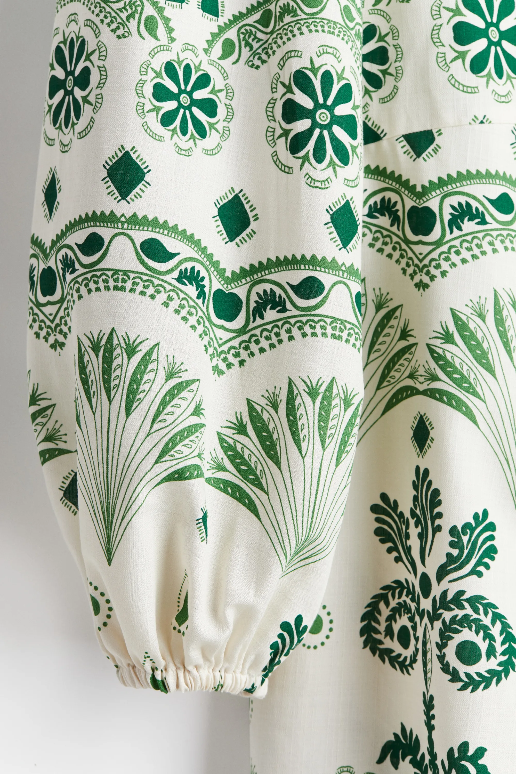 Robe portefeuille en coton - Crème/motif vert