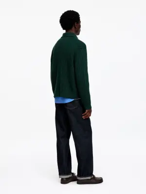 Cardigan zippé en laine et coton - Vert foncé — photo 2