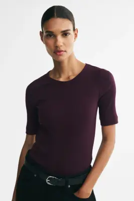 Top côtelé en soie mélangée - Violet foncé — photo 2