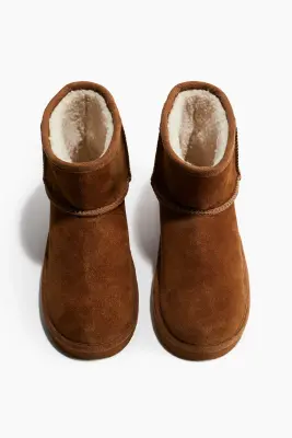 Bottines chaudement doublées en cuir velours - Marron — photo 2