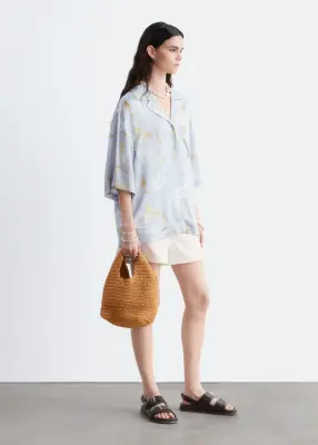 Chemise décontractée oversize - Bleu clair / Motif fleuri — photo 4