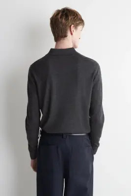POLO SLIM EN LAINE MÉRINOS - GRIS ANTHRACITE CHINÉ — photo 4