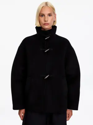 Duffle-coat court en laine mélangée - Noir — photo 3