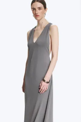 Robe longue froncée - Gris cendré — photo 1