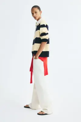 Pull avec col - Jaune clair/rayures noires — photo 2