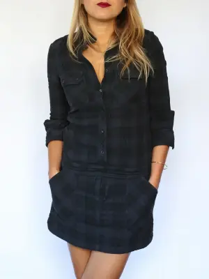 Robe manches longues en coton à carreaux bleu navy et noir Taille 36 — photo 4
