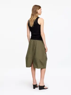 Jupe cocon mi-longue - Vert kaki foncé — photo 2