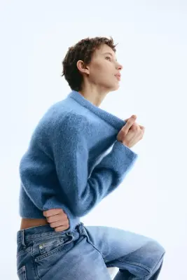 Pull en mohair mélangé - Bleu ancien — photo 3
