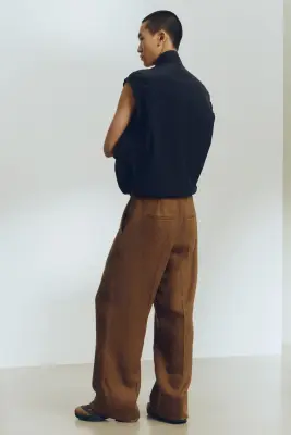 Pantalon Loose Fit en lin mélangé - Marron — photo 2