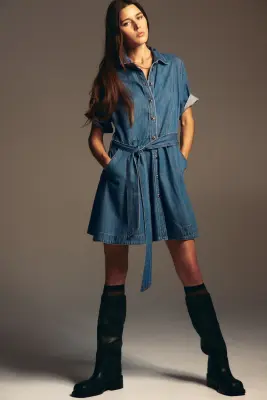 Robe chemise en denim - Bleu denim — photo 1