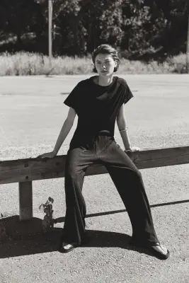 Pantalon froissé avec cordons de serrage - Noir — photo 1