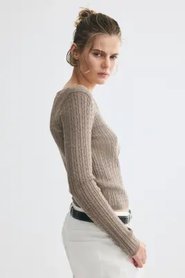 Pull en maille torsadée de viscose mélangée - Taupe — photo 3