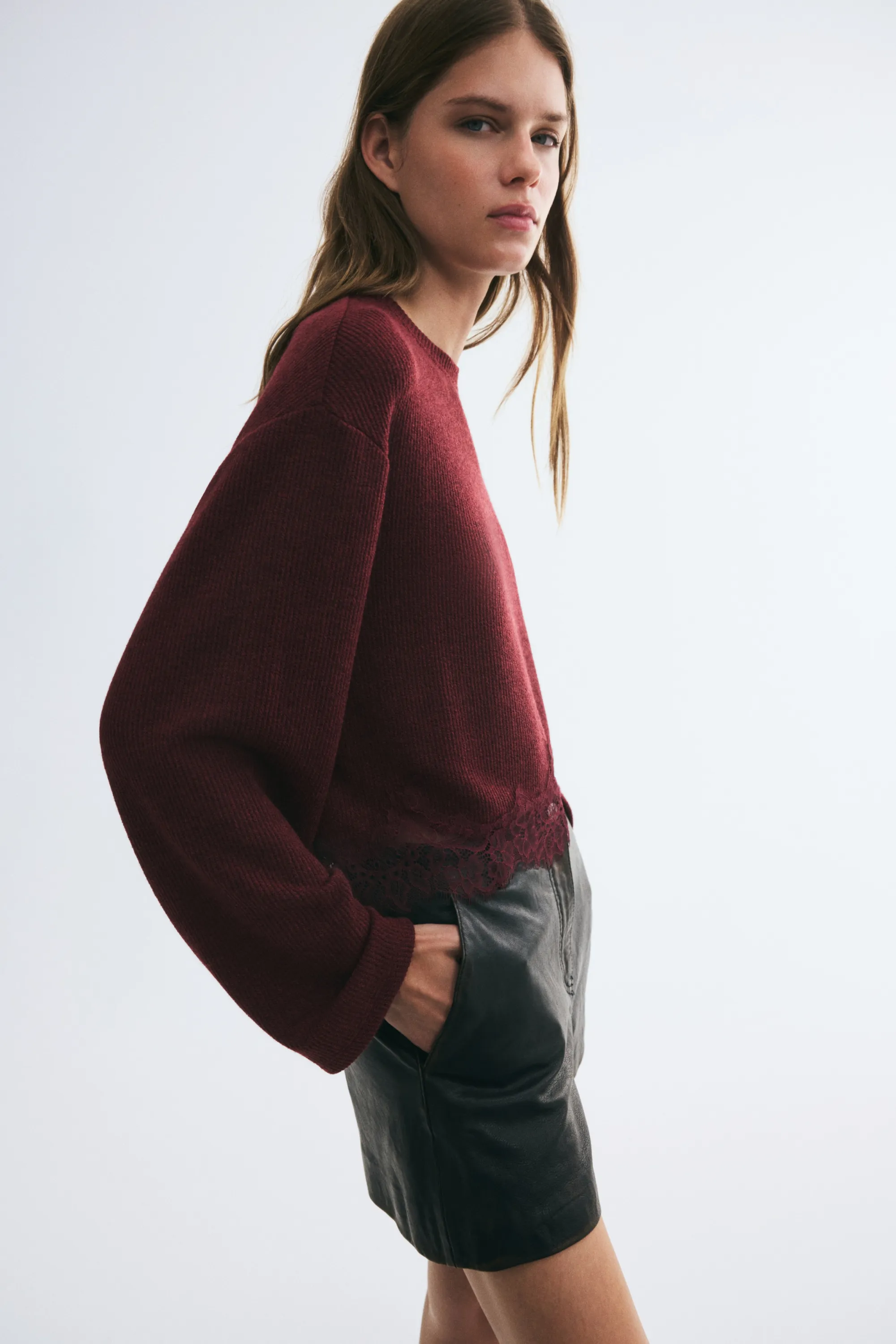 Top loose avec dentelle - Bordeaux