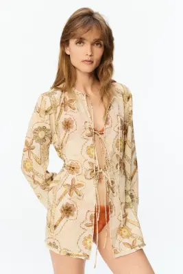 Blouse à nouer avec imprimé fleuri - Crème/fleuri — photo 2