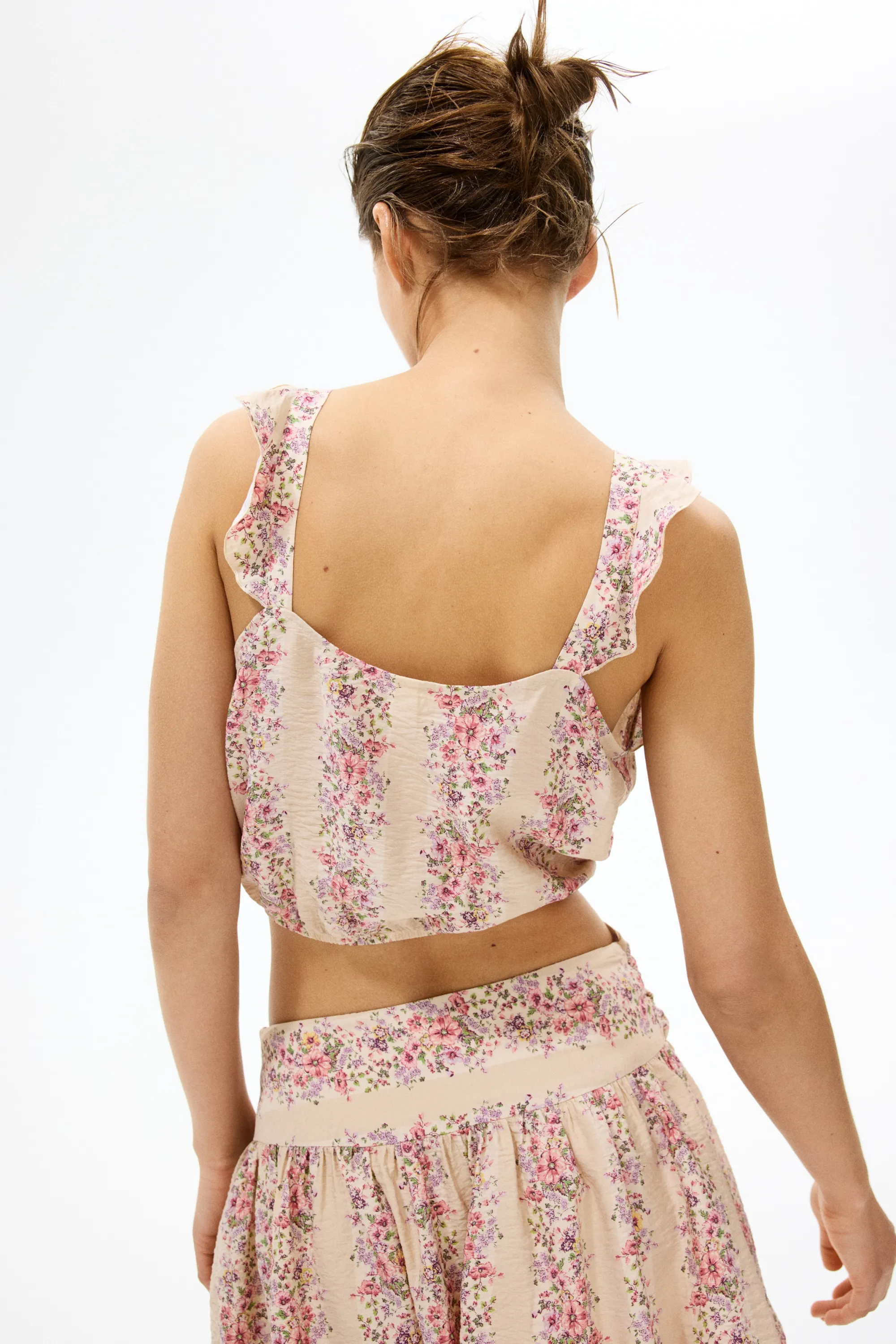 Crop top à boutons - Rose ancien clair/fleuri