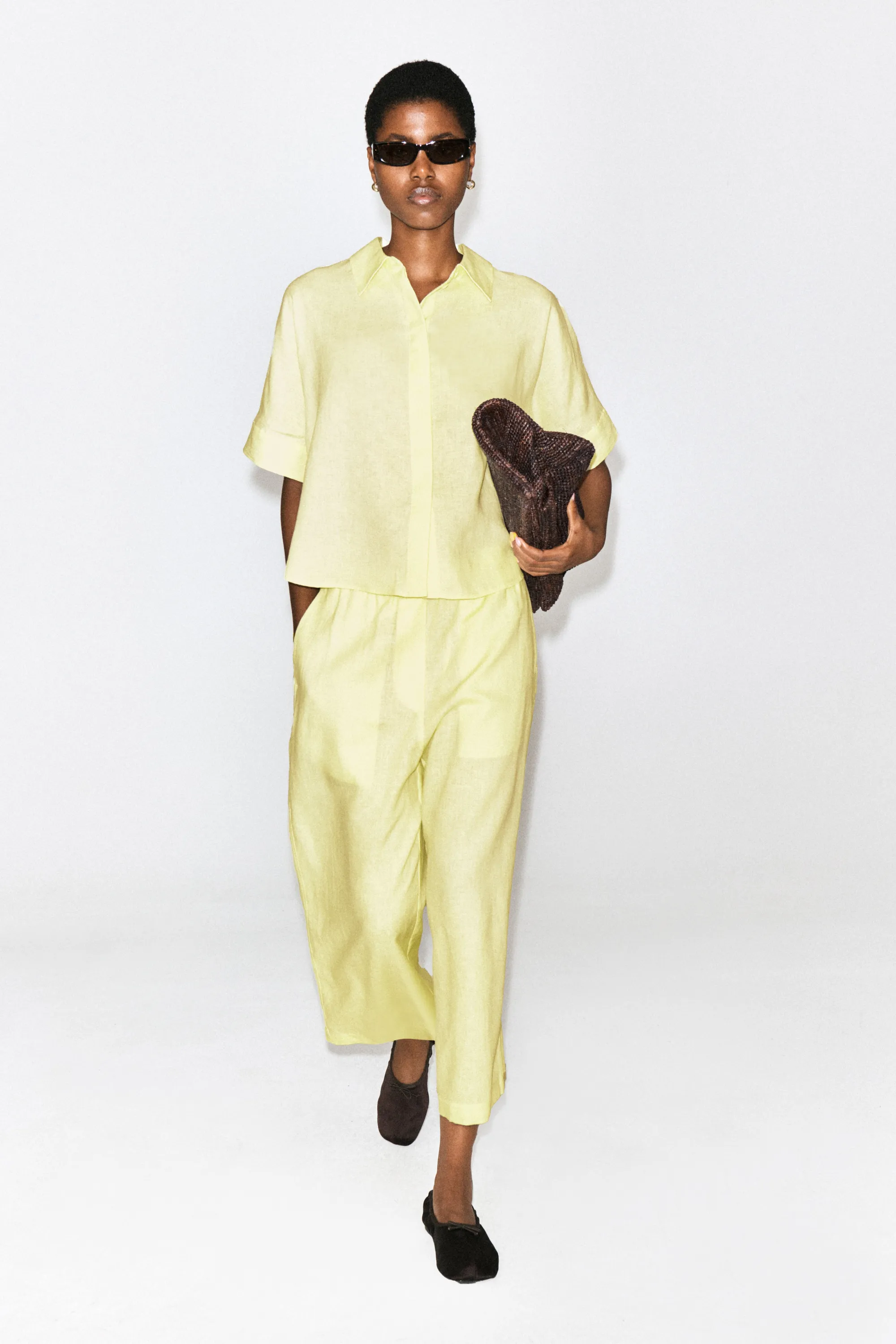JUPE-CULOTTE EN LIN - JAUNE