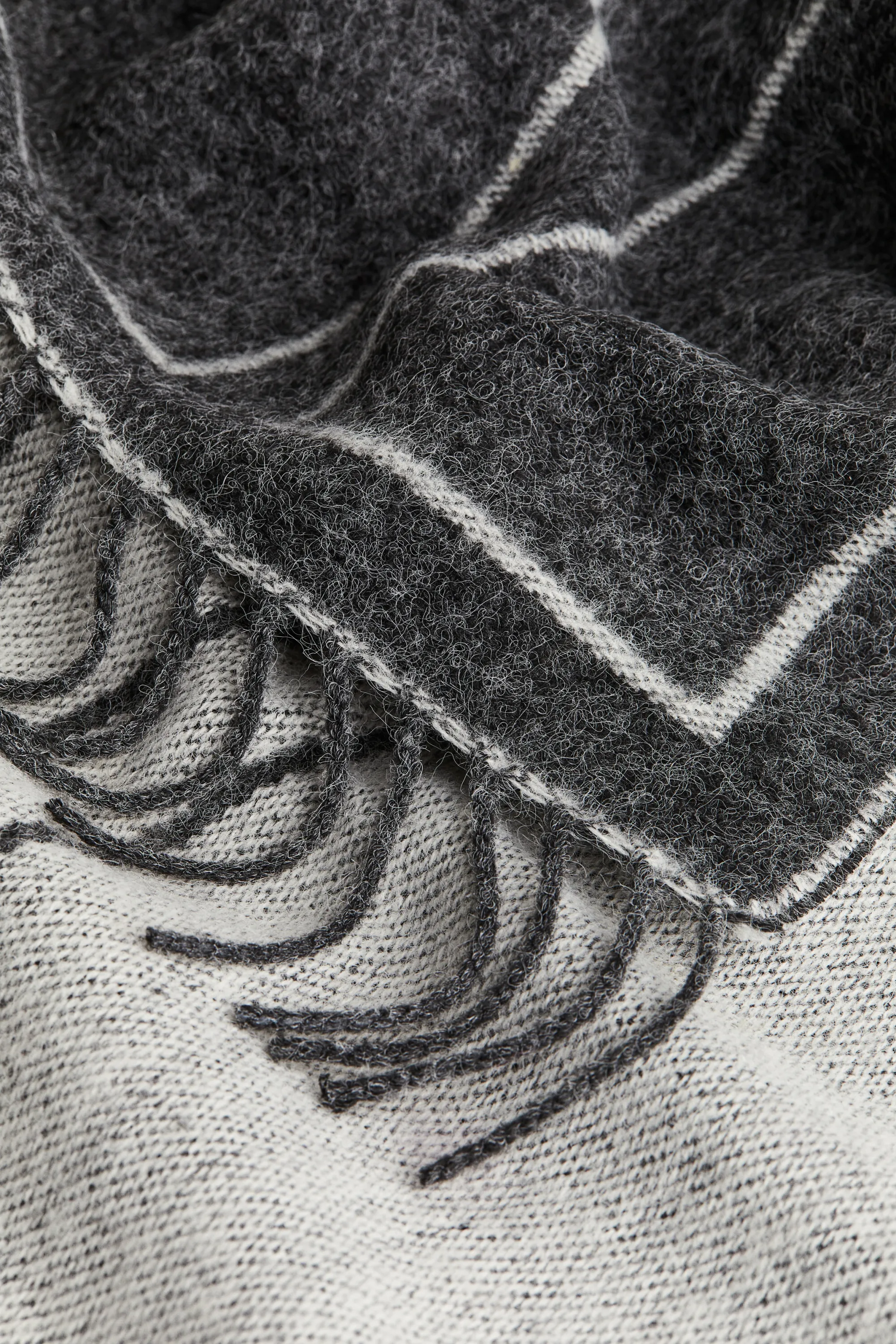 Écharpe frangée - Gris foncé/motif blanc