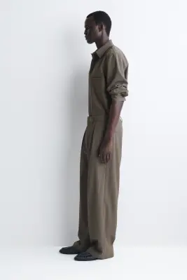 PANTALON LARGE DÉCONTRACTÉ EN MÉLANGE DE LAINE - BRUN — photo 2
