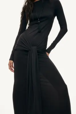 Robe en jersey avec détail à nouer - Noir — photo 1
