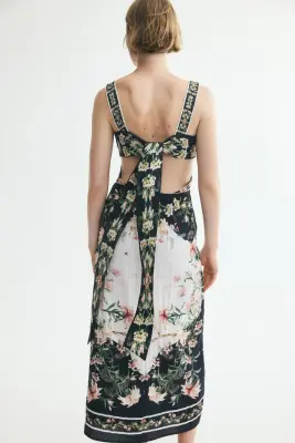 Robe découpée avec détail noué - Bleu marine/fleuri — photo 2