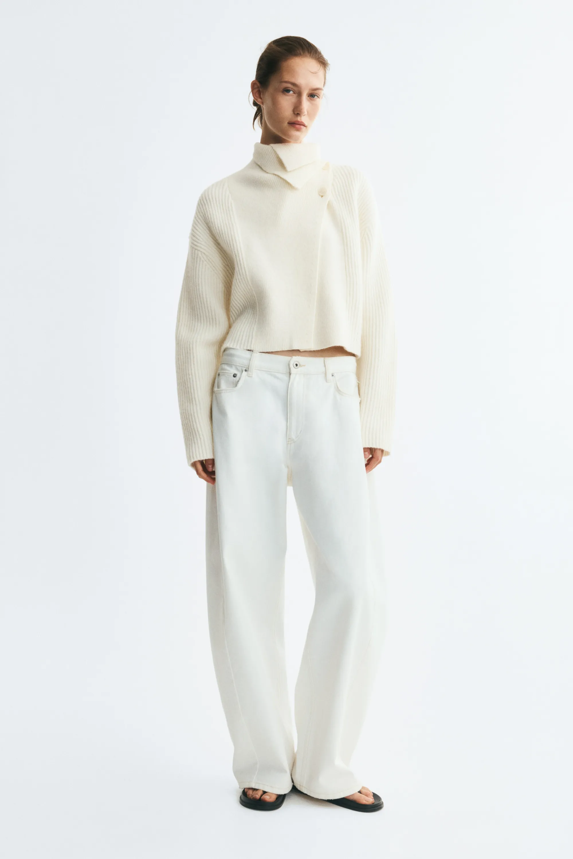Gilet croisé en laine mélangée - Crème