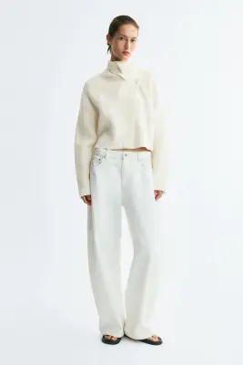 Gilet croisé en laine mélangée - Crème — photo 1