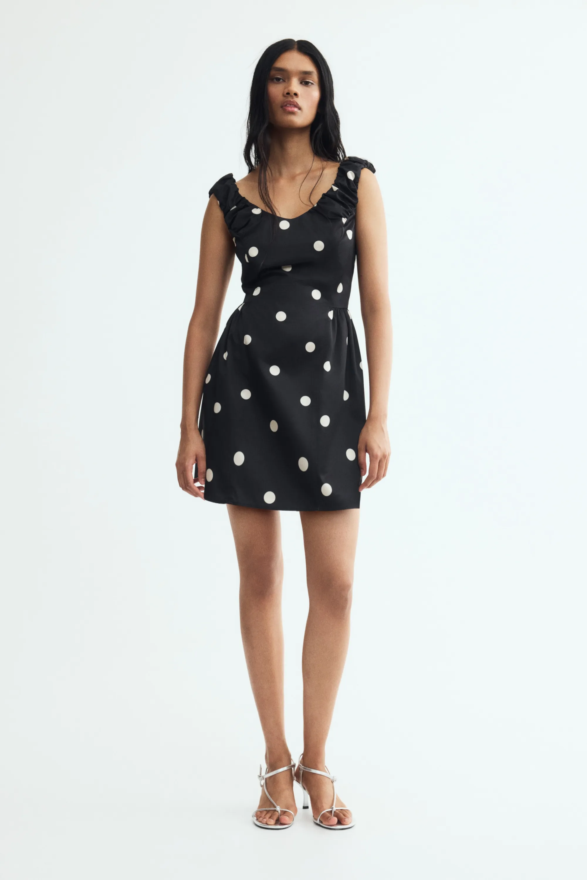 Robe à encolure en V - Noir/pois
