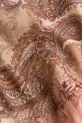 Robe à manches courtes avec ceinture à nouer - Beige/motif cachemire — photo 4