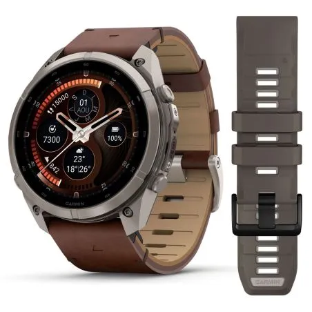 Garmin Fenix 9 Pro InReach amoled 51mm Sapphire Titane bracelet cuir noisette 010-04337-41