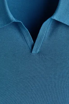 Polo Regular Fit en soie mélangée - Bleu — photo 5