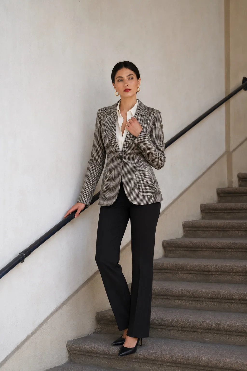 Rhode Short Coat - Black white houndstooth